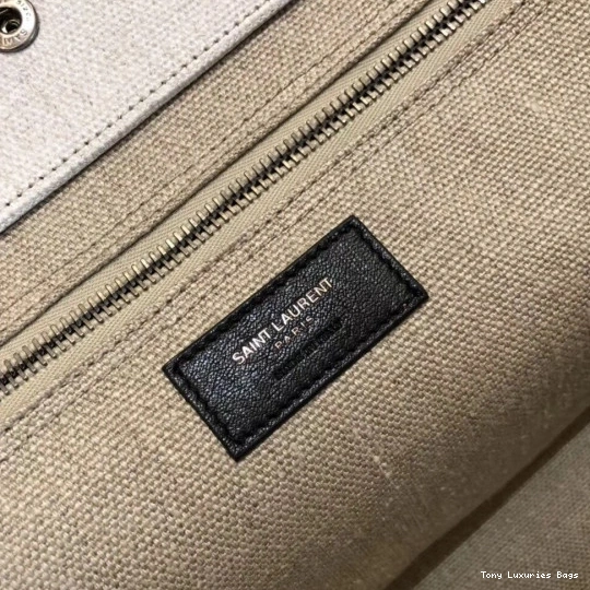 Tony Luxuries RIVE YSL AND BAG LINEN IN LEATHER TOTE GAUCHE 0723